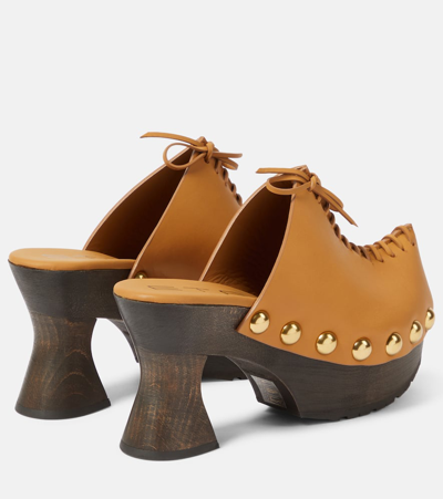 Shop Etro 50 Leather Platform Clogs In Brown