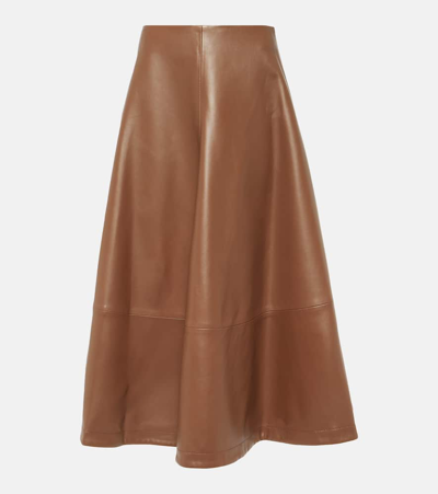 Shop Altuzarra Varda Leather Midi Skirt In Brown