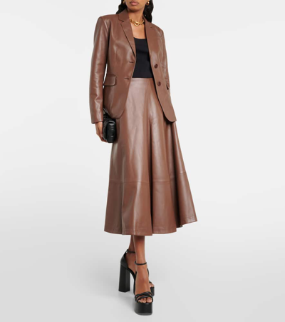 Shop Altuzarra Varda Leather Midi Skirt In Brown