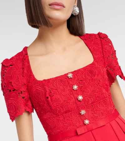 Shop Self-portrait Lace Crêpe Midi Dress In Red