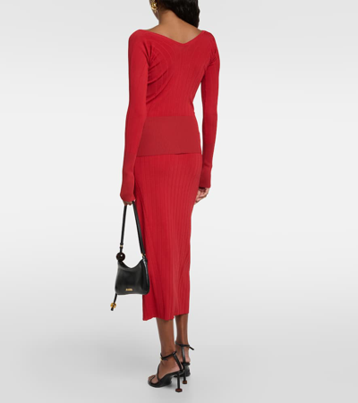 Shop Jacquemus Le Haut Pralu Off-shoulder Sweater In Red