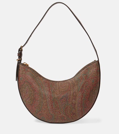 Shop Etro Hobo Small Leather-trimmed Shoulder Bag In Multicoloured