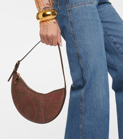 Shop Etro Hobo Small Leather-trimmed Shoulder Bag In Multicoloured