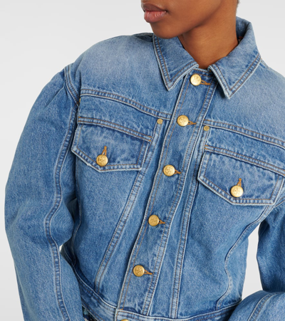 Ulla Johnson Gathered-shoulders Cropped Denim Jacket In Blue