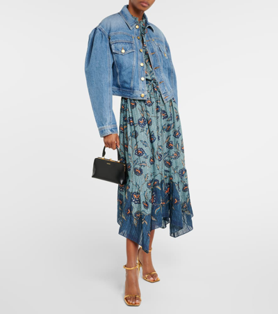 Ulla Johnson Gathered-shoulders Cropped Denim Jacket In Blue