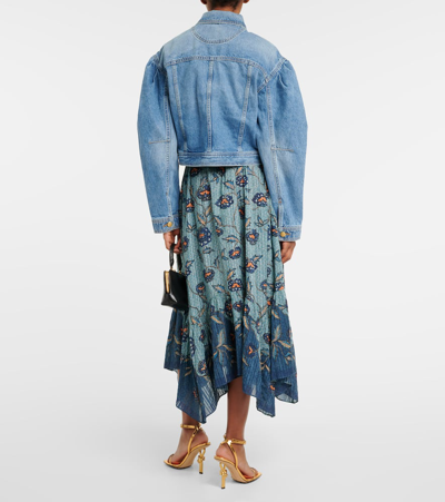 Ulla Johnson Gathered-shoulders Cropped Denim Jacket In Blue