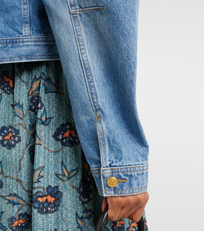 Ulla Johnson Gathered-shoulders Cropped Denim Jacket In Blue
