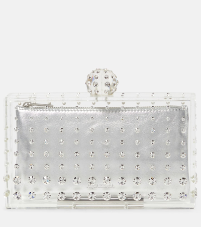 Aquazzura Tequila Rhinestone-embellished Clutch Bag In Silver