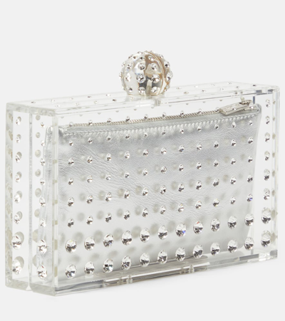 Aquazzura Tequila Rhinestone-embellished Clutch Bag In Silver
