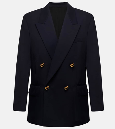 Shop Bottega Veneta Double-breasted Wool Blazer In Blue