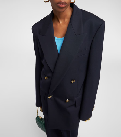 Shop Bottega Veneta Double-breasted Wool Blazer In Blue