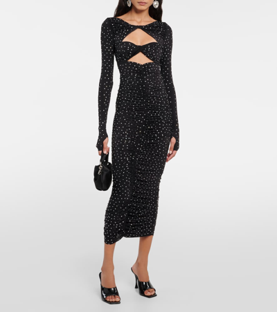 Shop Alex Perry Crystal-embellished Cutout Jersey Midi Dress In Black