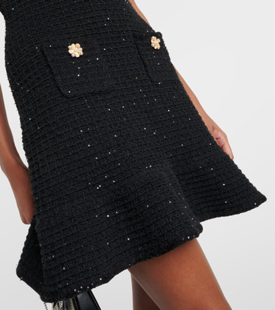 Shop Self-portrait Bow-detail Embellished Knit Minidress In Black