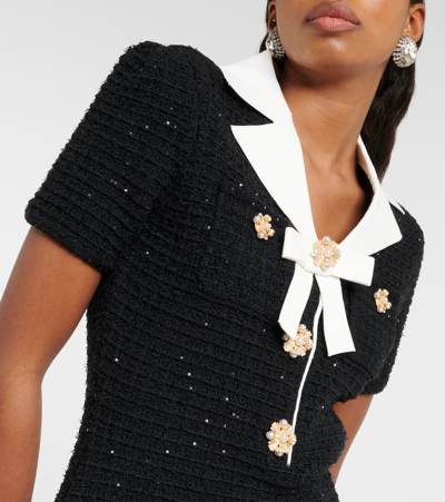 Shop Self-portrait Bow-detail Embellished Knit Minidress In Black