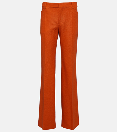 Shop Chloé Felted Wool And Cashmere Jersey Flared Pants In Orange