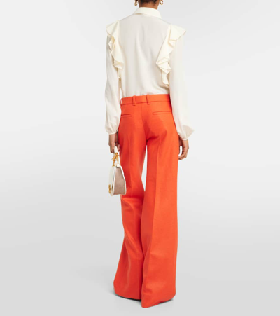 Shop Chloé Felted Wool And Cashmere Jersey Flared Pants In Orange