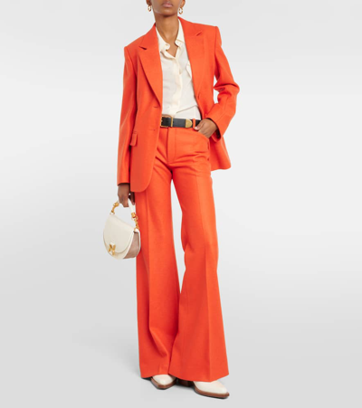 Shop Chloé Felted Wool And Cashmere Jersey Flared Pants In Orange