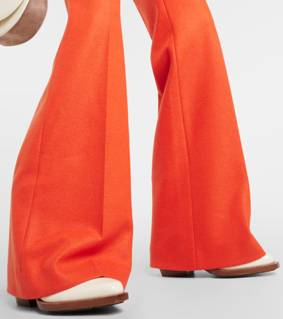 Shop Chloé Felted Wool And Cashmere Jersey Flared Pants In Orange