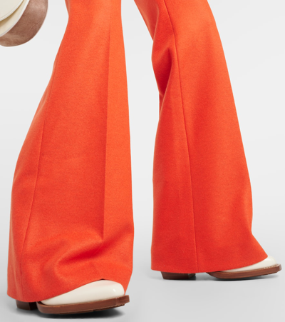 Chloé Felted Wool And Cashmere Jersey Flared Pants In Orange