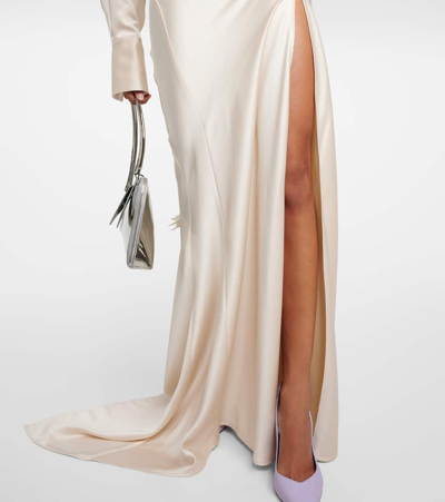 Shop Attico Feather-trimmed Satin Gown In White
