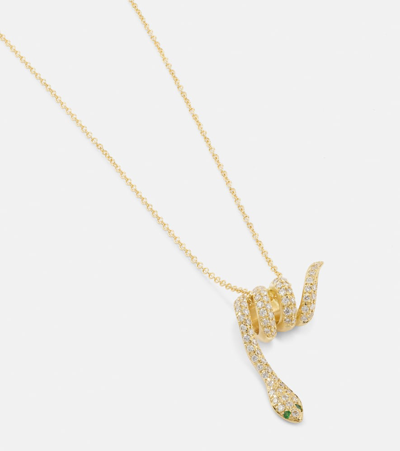 Ileana Makri Convolute Snake 18kt Gold Necklace With Gemstones In Gold