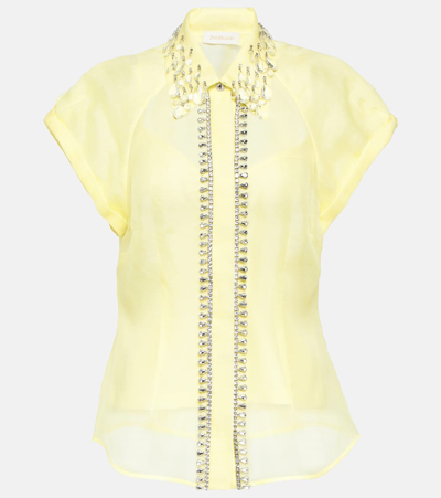 Zimmermann Matchmaker Crystal-embellished Linen And Silk-blend Shirt In Lemon