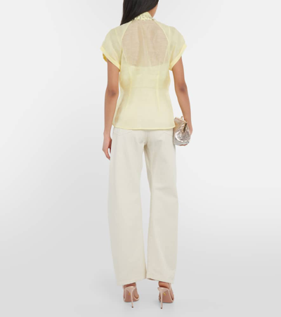 Zimmermann Matchmaker Crystal-embellished Linen And Silk-blend Shirt In Lemon