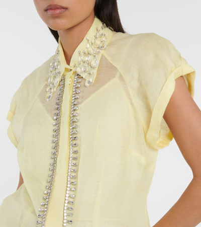 Zimmermann Matchmaker Crystal-embellished Linen And Silk-blend Shirt In Lemon