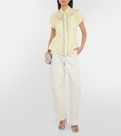 Zimmermann Matchmaker Crystal-embellished Linen And Silk-blend Shirt In Lemon