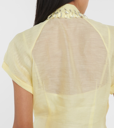 Zimmermann Matchmaker Crystal-embellished Linen And Silk-blend Shirt In Lemon