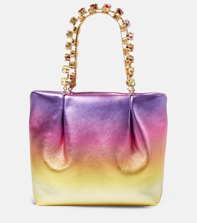 Shop Aquazzura Galactic Mini Embellished Leather Tote Bag In Gold