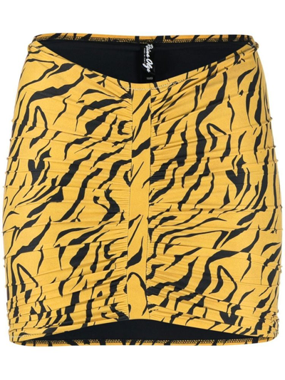 Shop Reina Olga Tiger Print Gathered Skirt In Multi