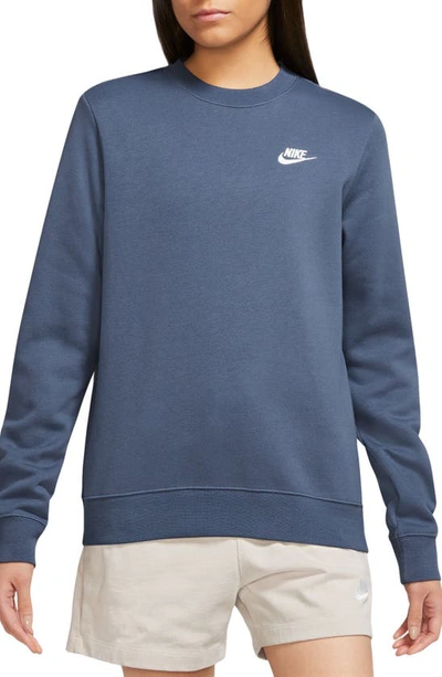 Shop Nike Sportswear Club Fleece Crewneck Sweatshirt In Diffused Blue/ White
