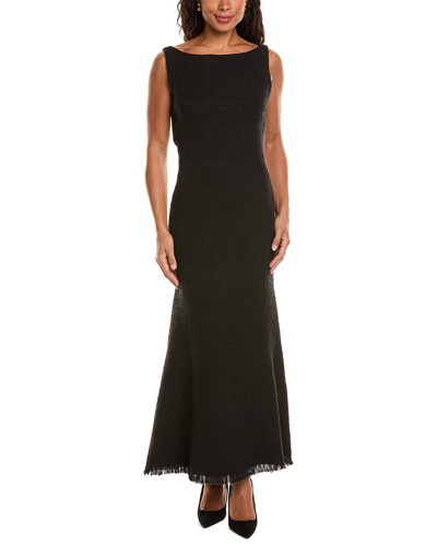 Shop Oscar De La Renta Tweed Silk-lined Midi Dress In Black