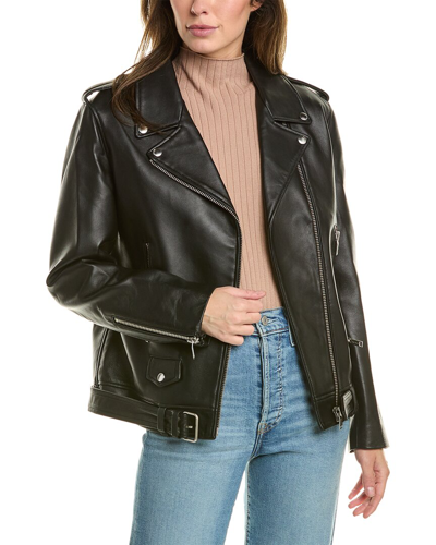 Shop Ena Pelly Oversized New Yorker Leather Biker Jacket In Black