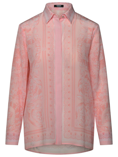 Shop Versace 'baroque' Pink Silk Shirt