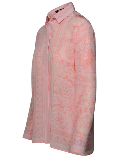 Shop Versace 'baroque' Pink Silk Shirt