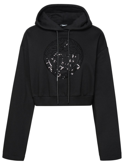 Shop Versace Medusa Cap.crop Sweatshirt In Black