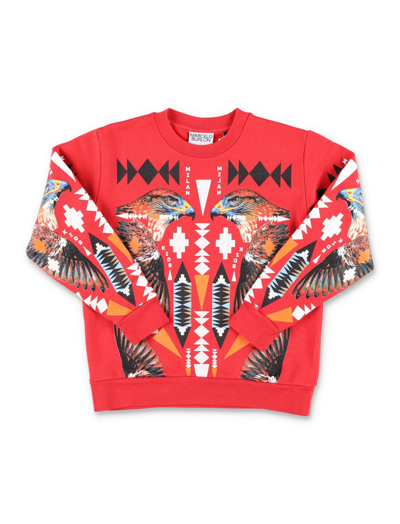 Shop Marcelo Burlon County Of Milan Kids Falcon Motif Crewneck Sweatshirt In Red