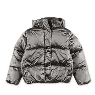 Shop Save The Duck Kids Logo Patch Hooded Jacket In Grey