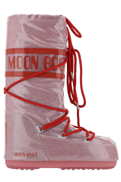 Shop Moon Boot Icon Glitter Lace In Pink