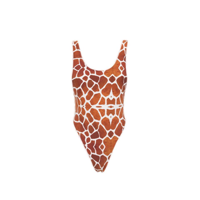 Shop Reina Olga Giraffe Print Swimsuit In Multi