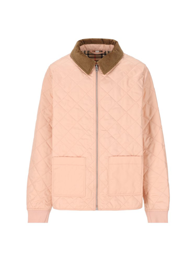 Shop Burberry Kids Otis Quilted Zipped Jacket In Pink
