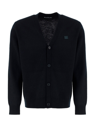 Shop Acne Studios Keve New Face Knit Cardigan In Black