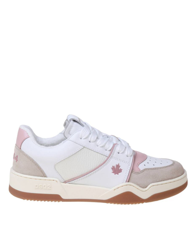 Shop Dsquared2 Leather Sneakers With Suede Details In White/pink