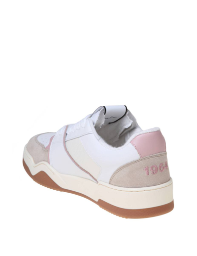 Shop Dsquared2 Leather Sneakers With Suede Details In White/pink