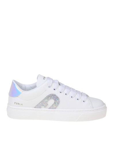 Shop Furla Synthetic Leather Sneakers In Talc/silver