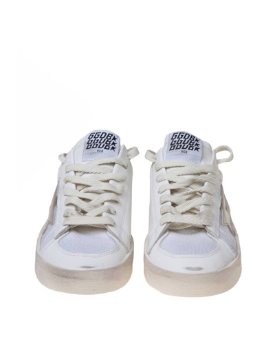 Shop Golden Goose Leather And Fabric Sneakers In White/gold