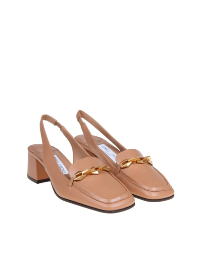 Shop Jimmy Choo Leather Slingback In Biscuit