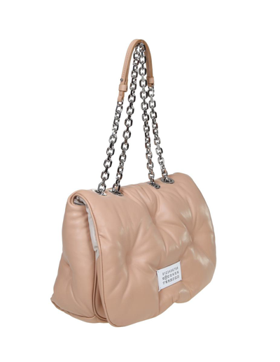 Shop Maison Margiela Shoulder Bag In Matelassé Leather In Beige